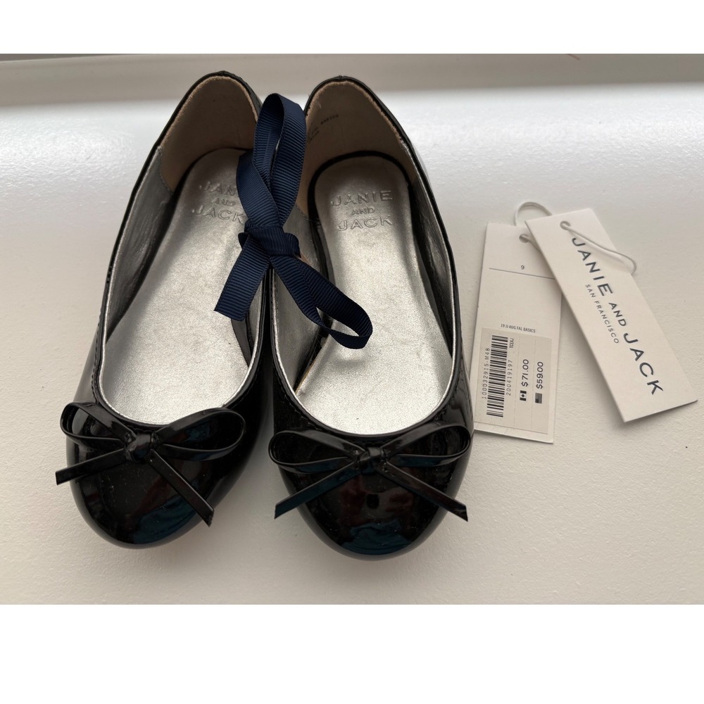 Janie and Jack Girls Toddler Black Patent Leather Ballet Flats Dress Shoes 9